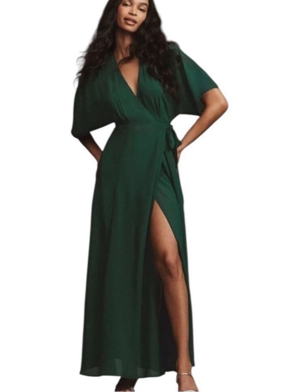 Reformation Winslow Short Sleeve Wrap Dress Emerald Green XS EUC